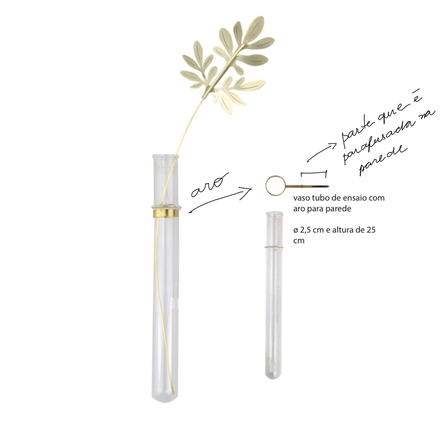 Vaso Tubo de Ensaio com Aro de Latão