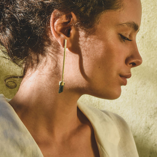 Brinco Pêndulo Turmalina Azul