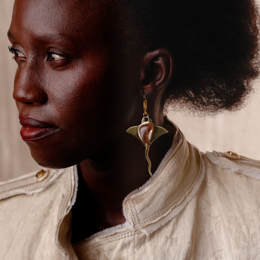 Brinco Argola Arraia Jamanta Quartzo Rutilado