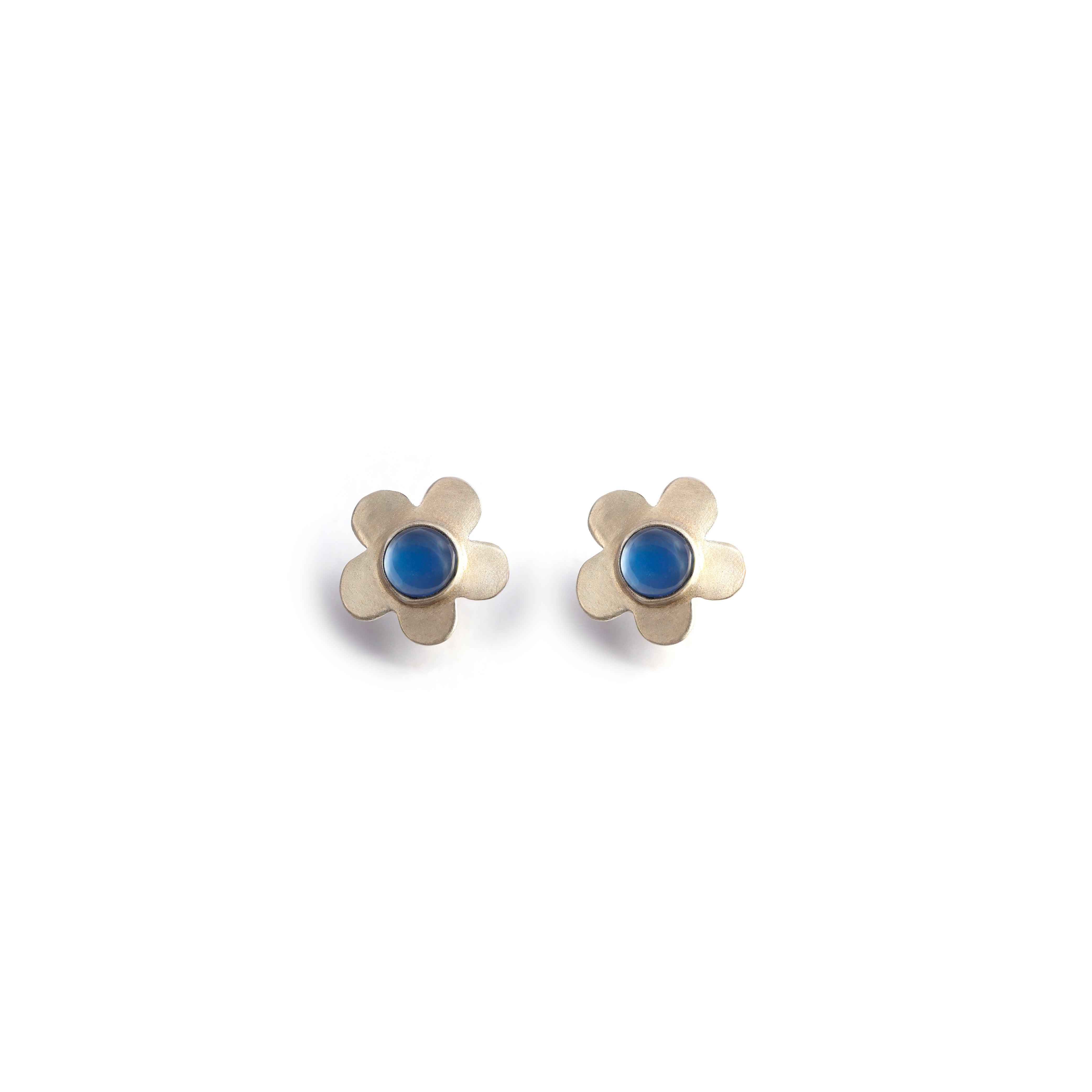 Brinco Flor Ágata Azul Prata