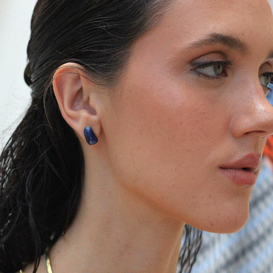 Brinco Quartzo Azul Longo Mini