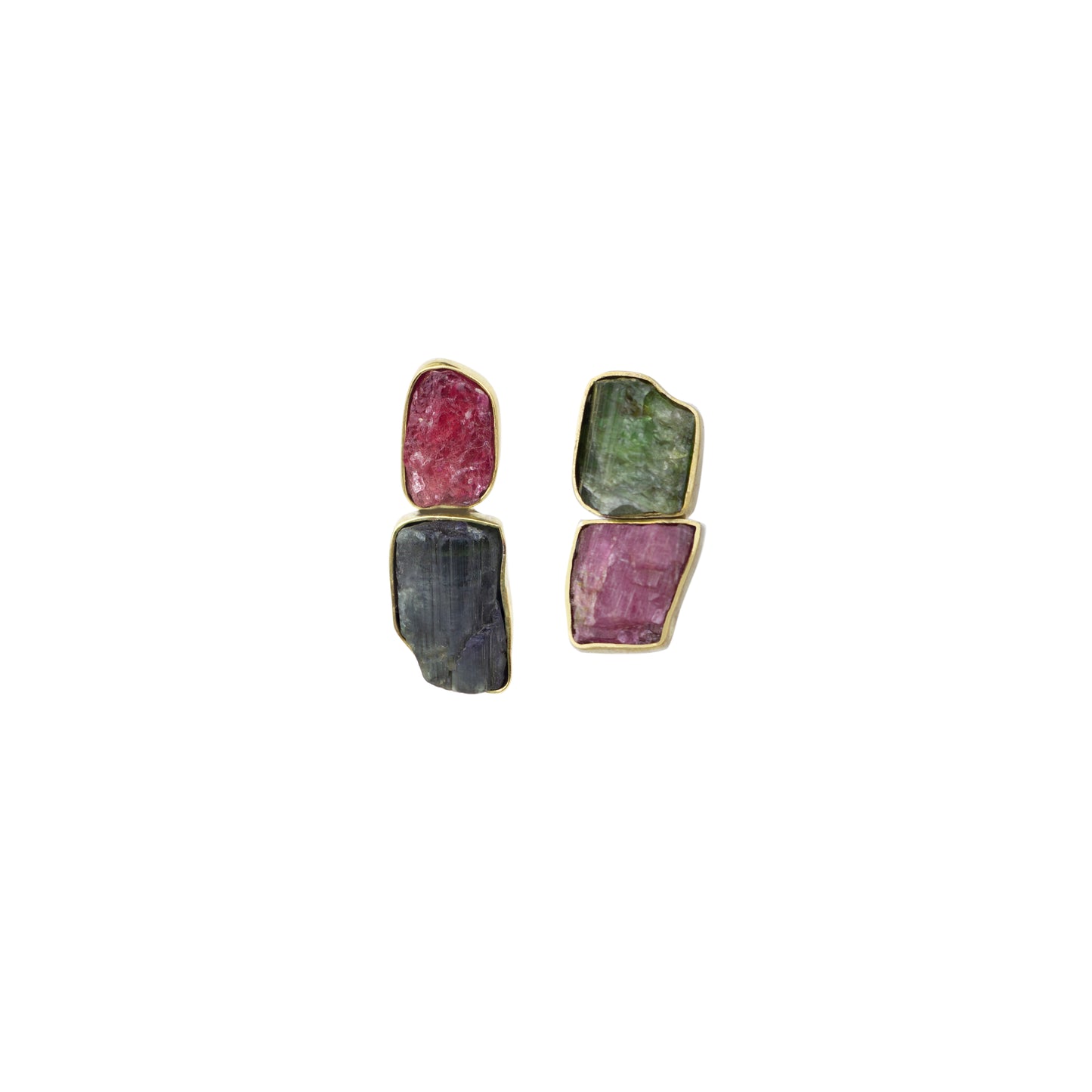 Brinco Turmalinas Rosa e Verde Invertidos