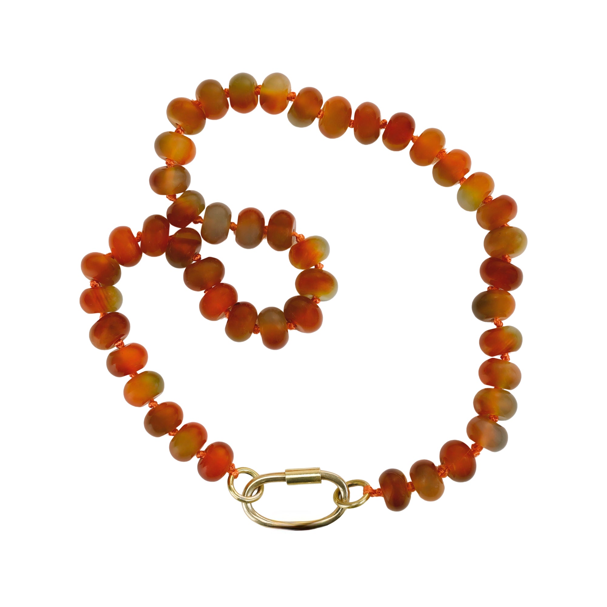 Colar Contas de Ágata Laranja com Mosquetão