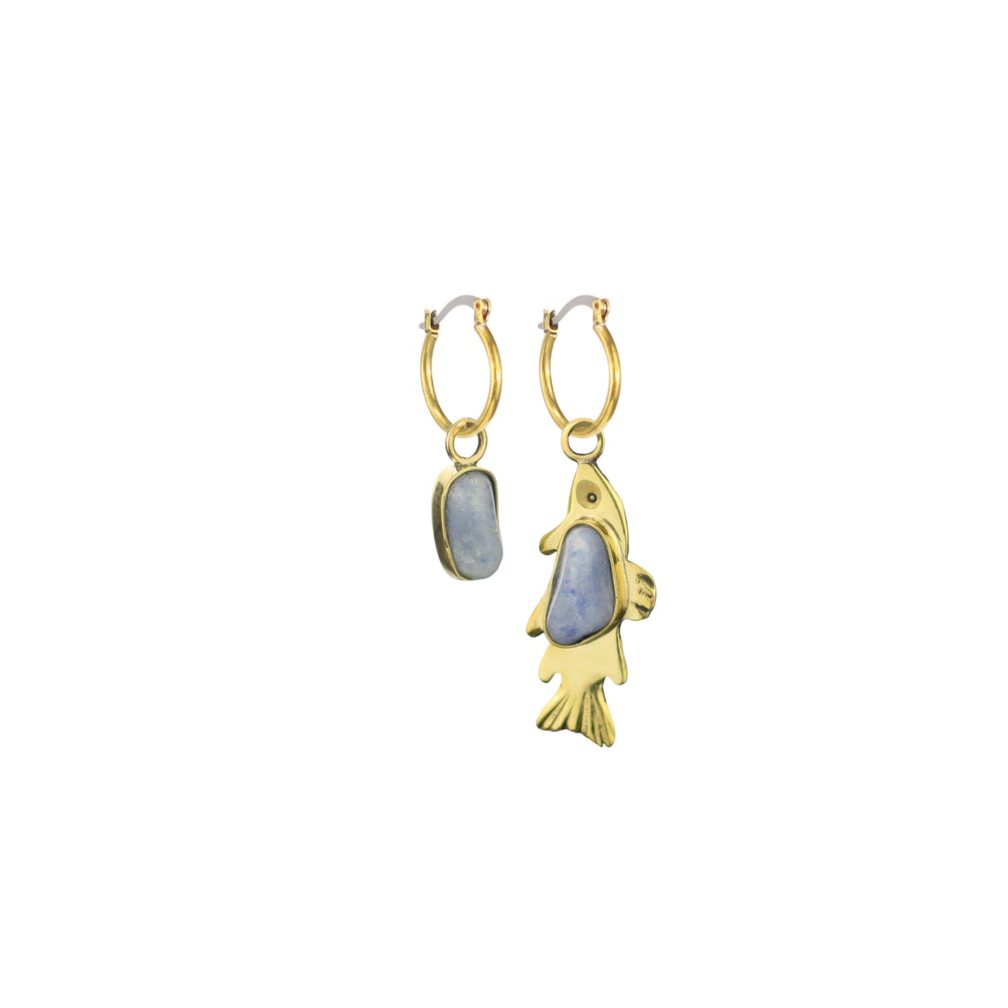 Brinco Argola Peixe com Quartzo Azul Claro