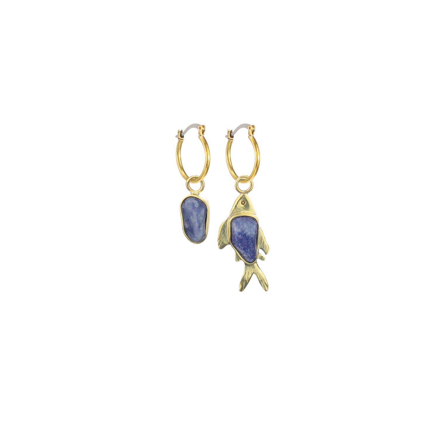 Brinco Argola Peixe com Quartzo Azul