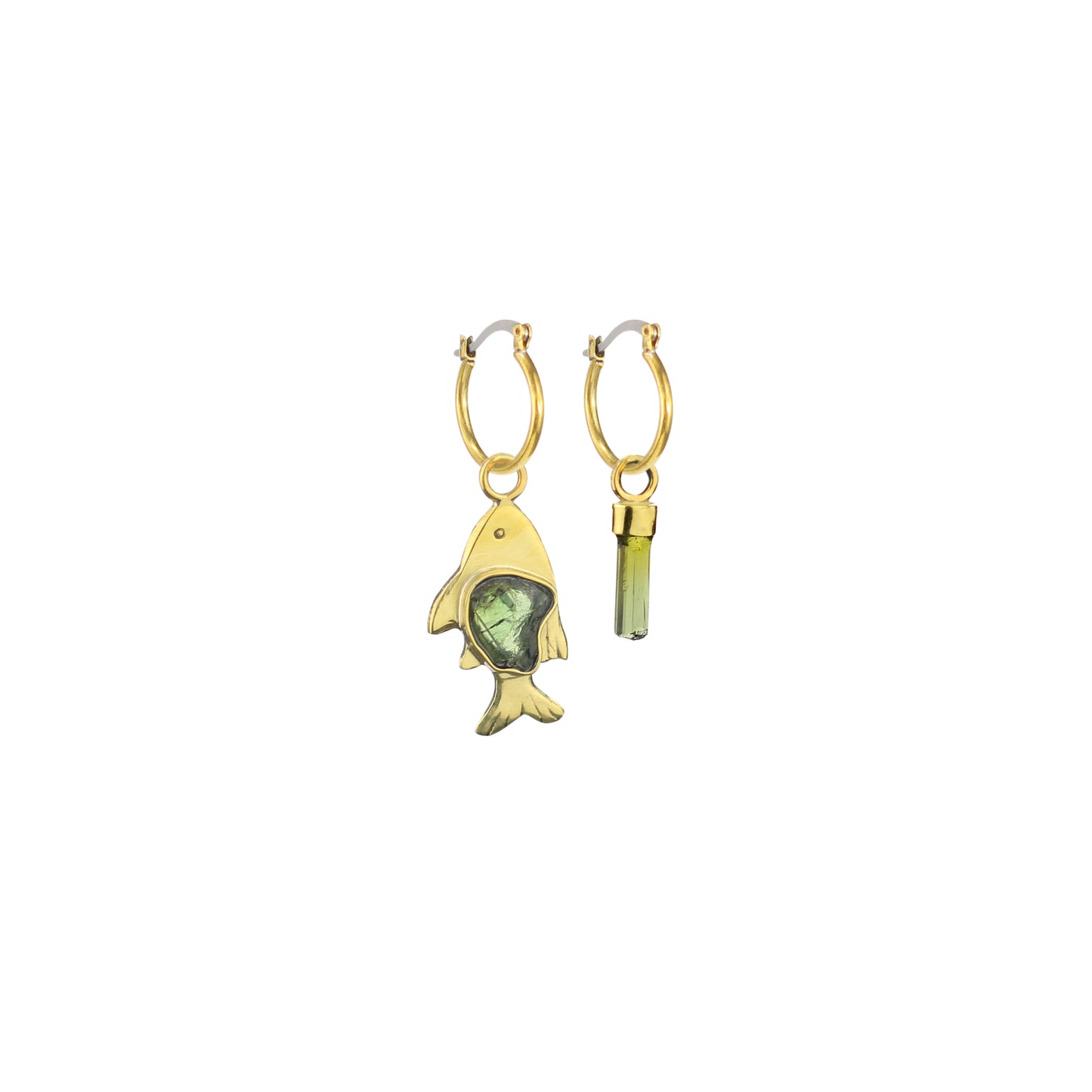 Brinco Argola Peixe com Turmalina Verde
