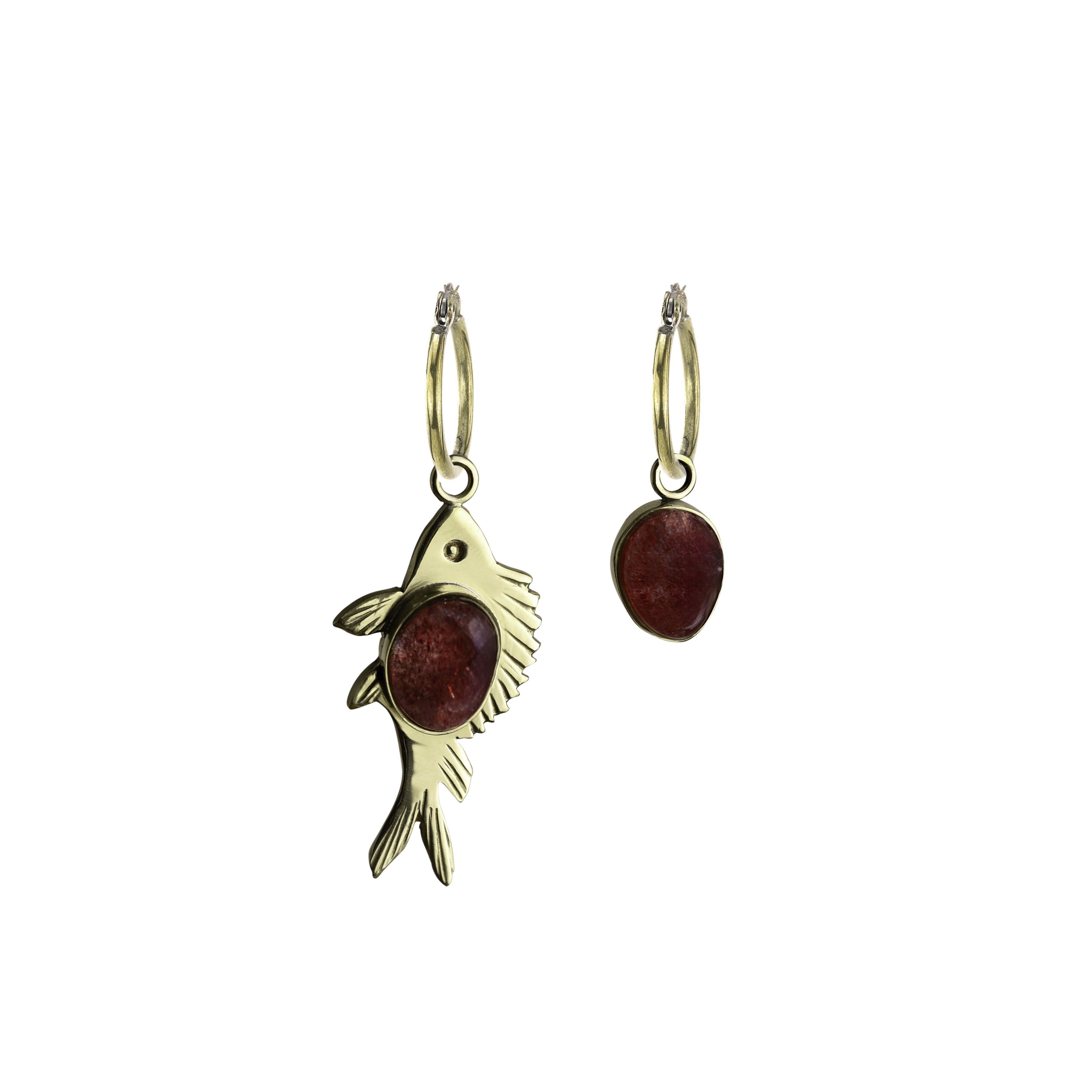 Brinco Argola Peixe Mariquita com Quartzo Morango