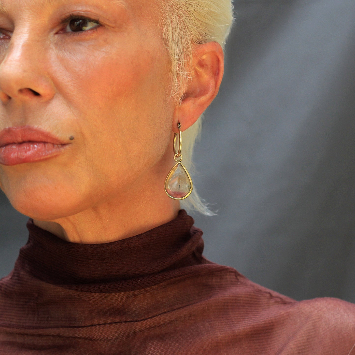 Pingente de argola Gota Turmalina Rosa