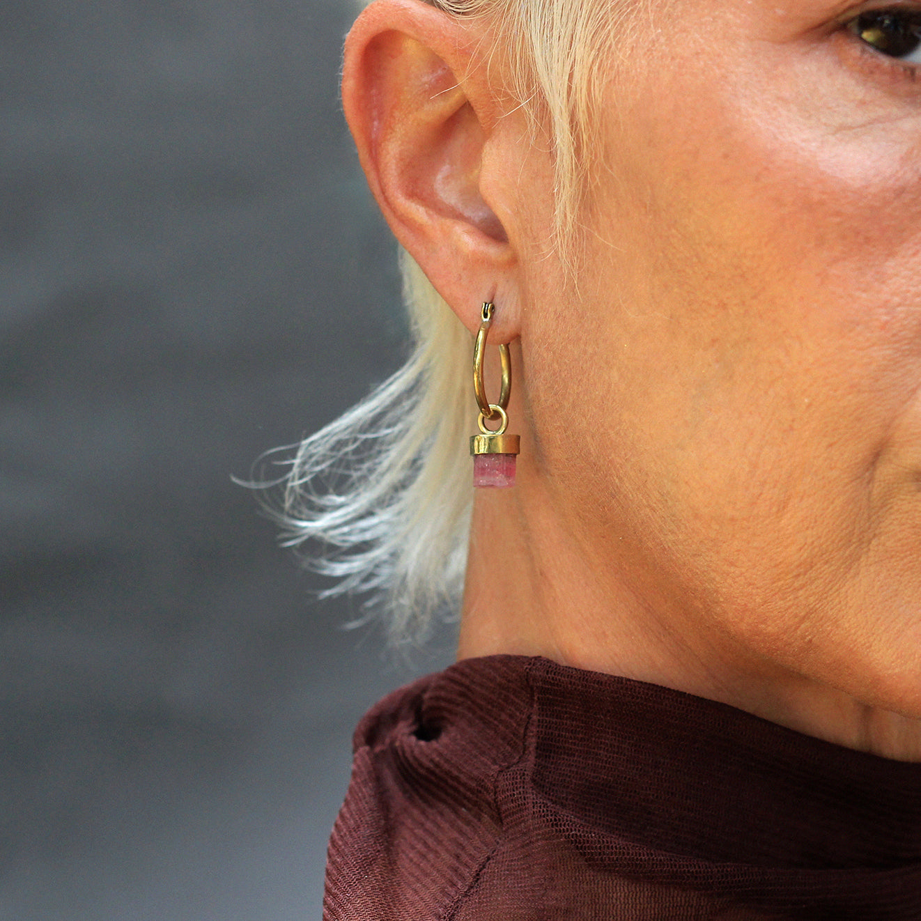 Pingente de argola Turmalina Rosa