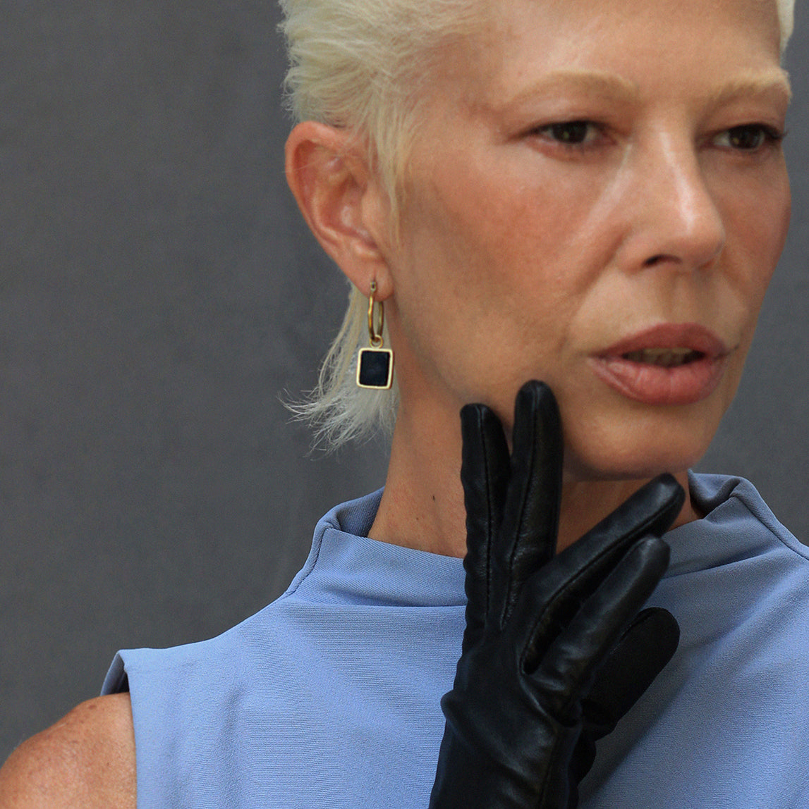 Pingente de argola Ônix quadrada