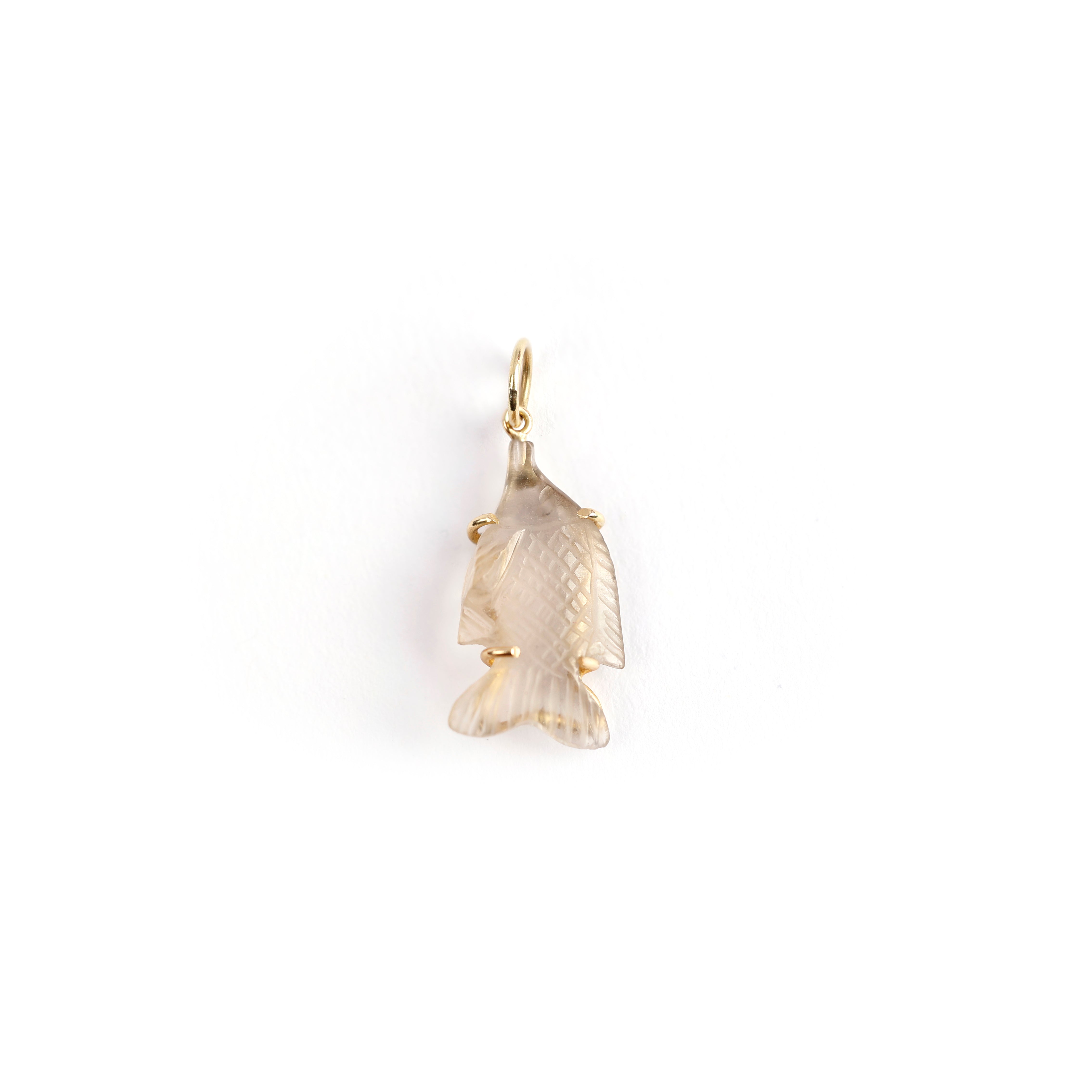 Pingente Peixe Quartzo Rosa de Ouro