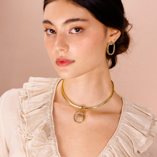 Pingente Oval com Quartzo Rutilado