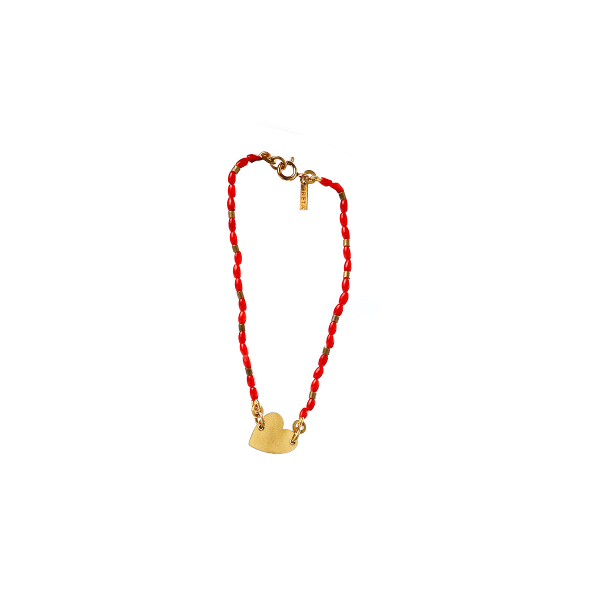 Pulseira Contas Coral e Coração