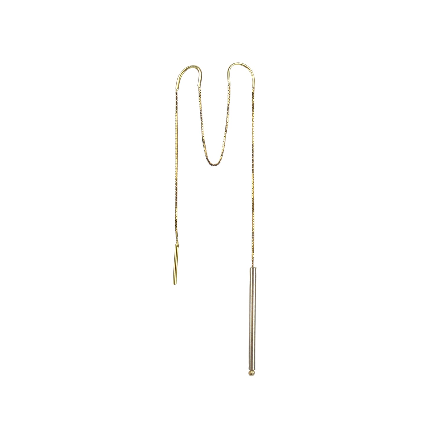 Brinco Corrente de Ouro 18K com Pêndulo de Prata para 2 Furos