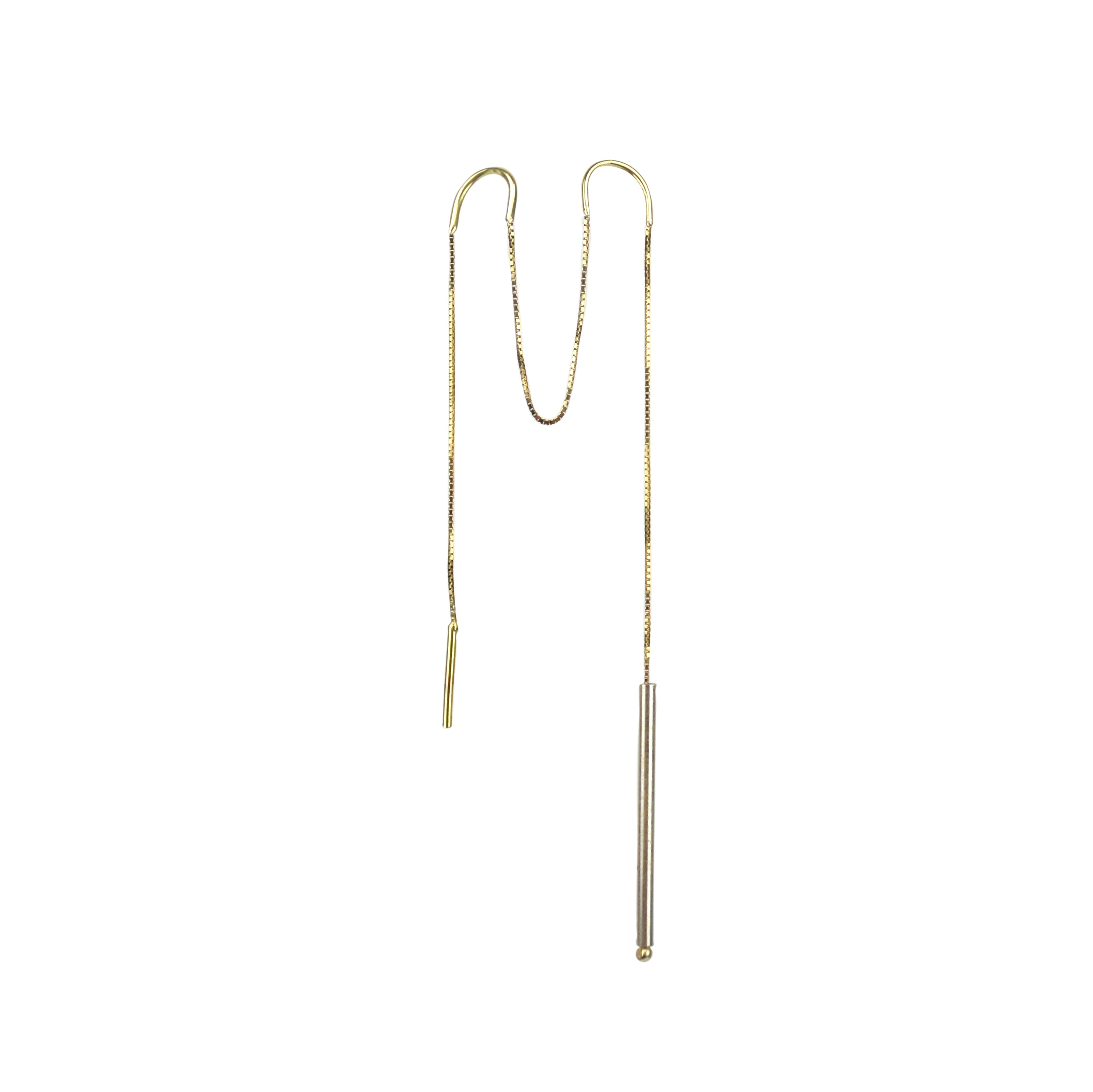 Brinco Corrente de Ouro 18K com Pêndulo de Prata para 2 Furos