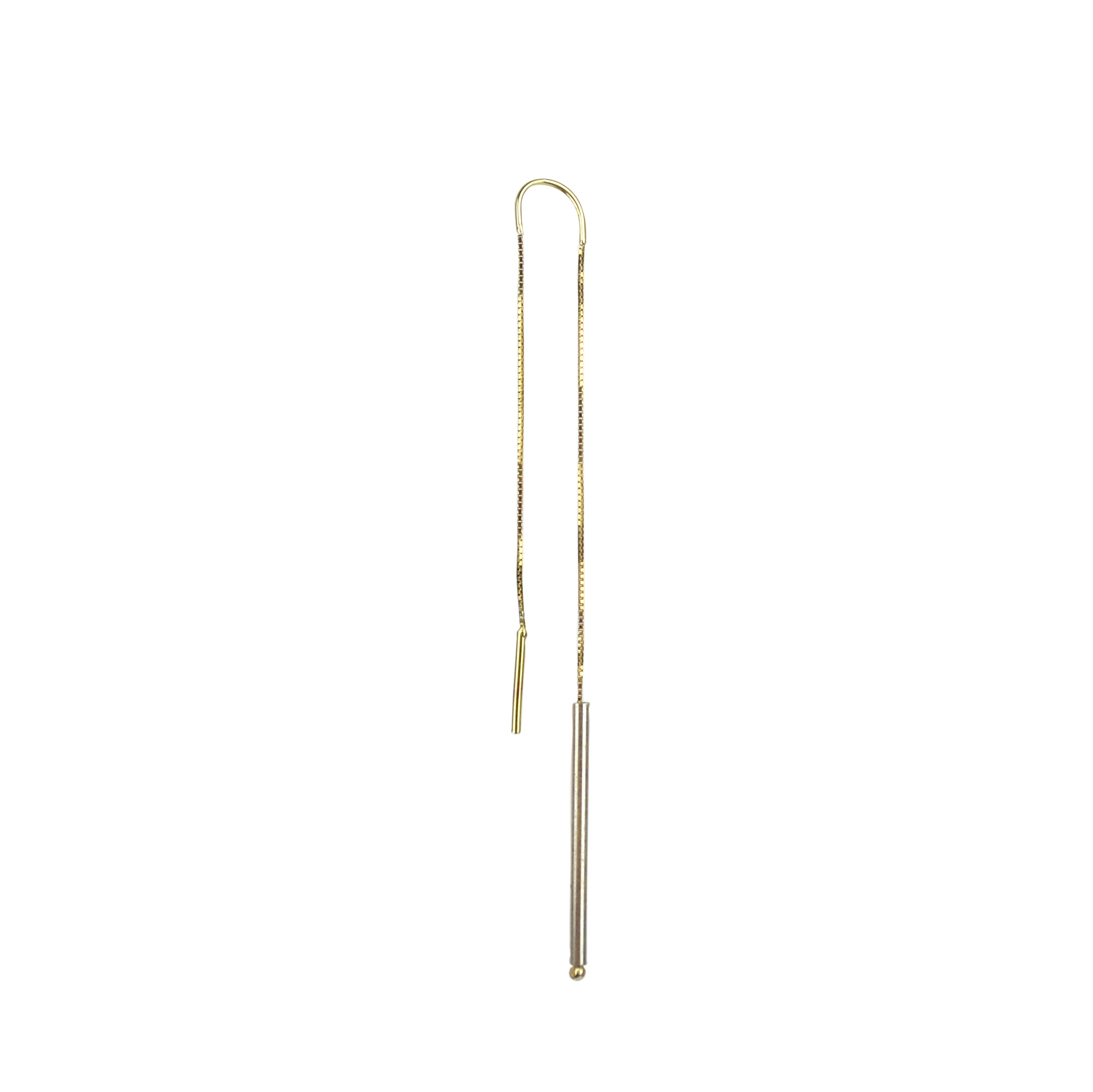 Brinco Corrente de Ouro 18K com Pêndulo de Prata para 1 Furo