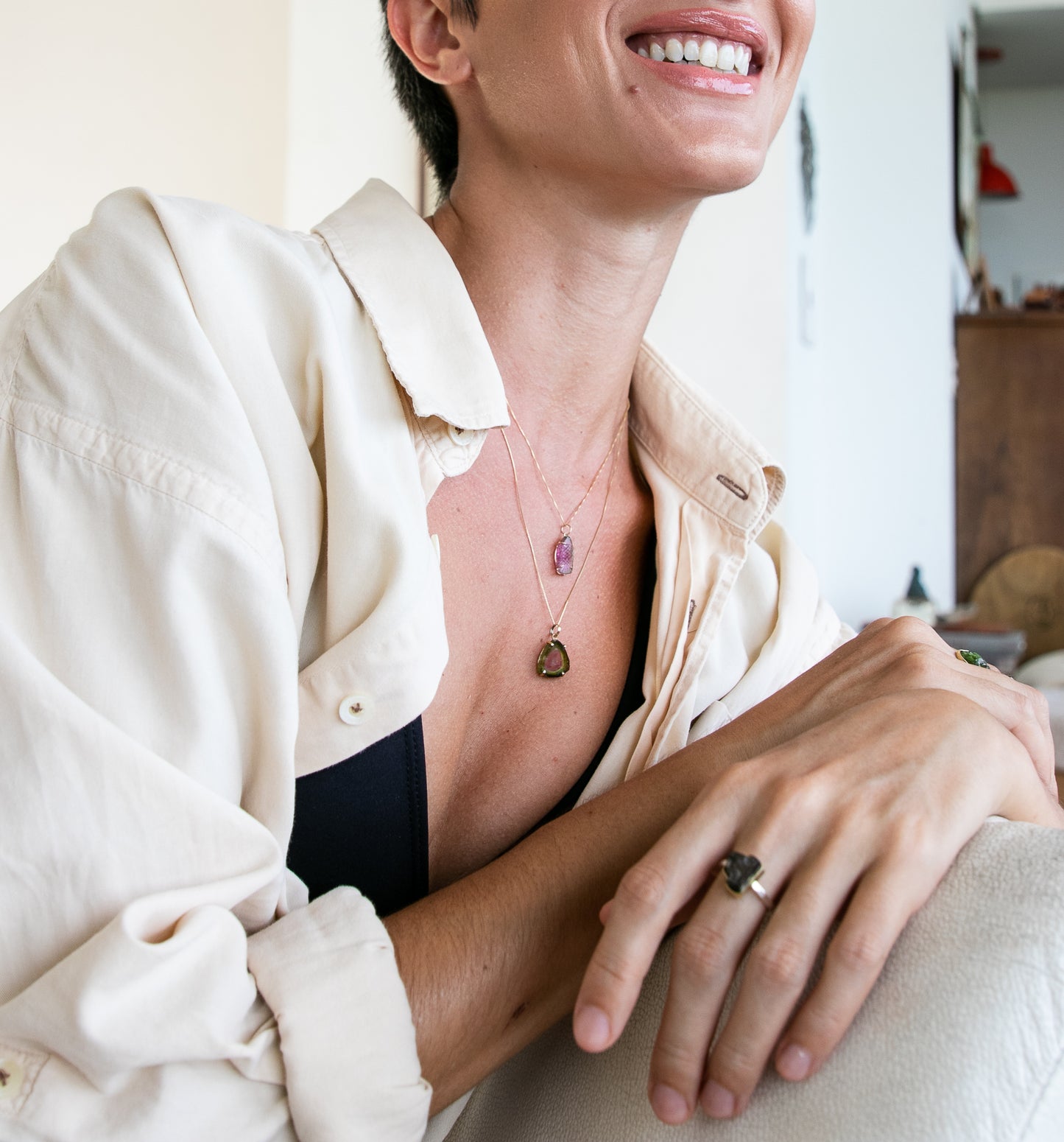 Colar ouro peixe turmalina melancia