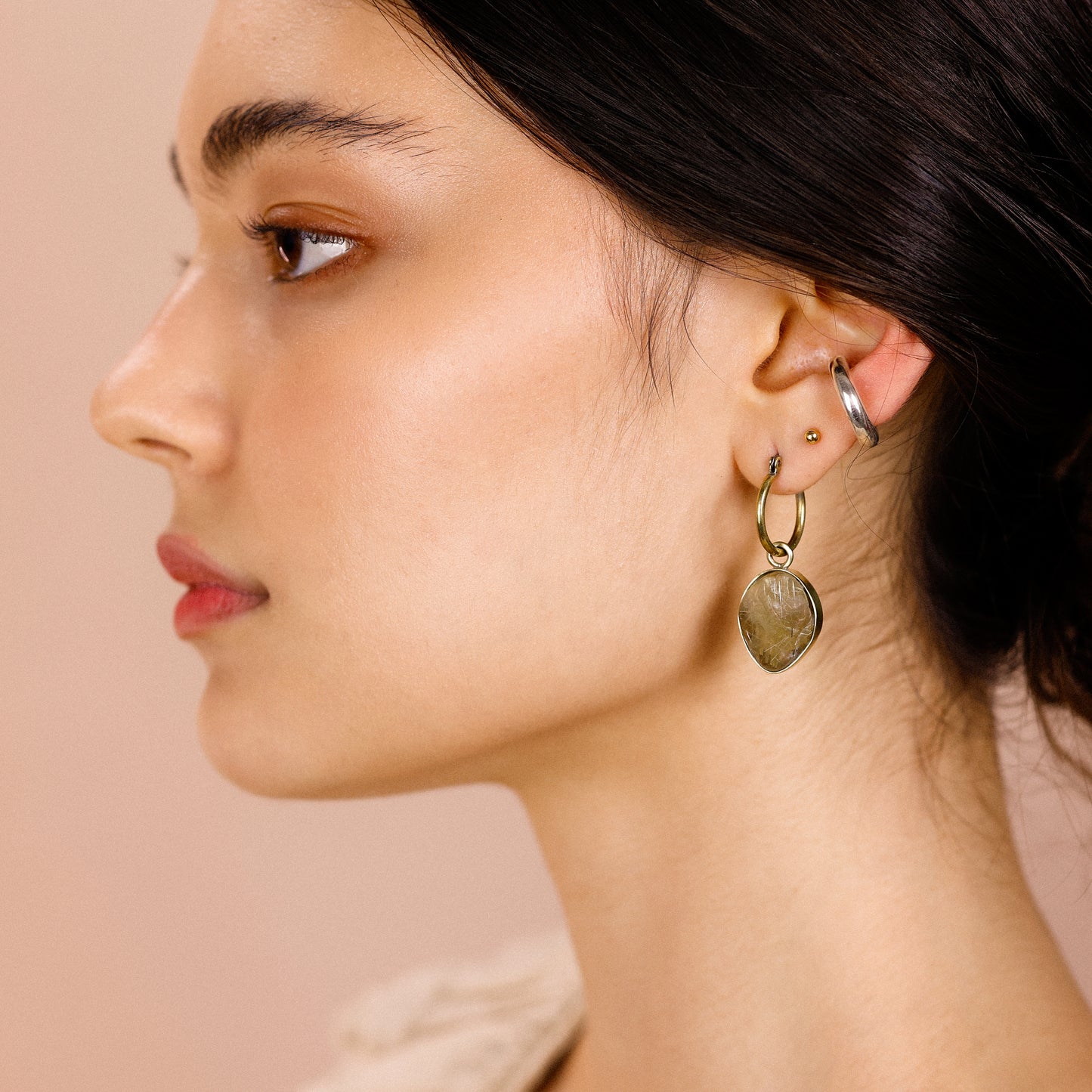 Brinco Argola Tucunaré Quartzo Rutilado