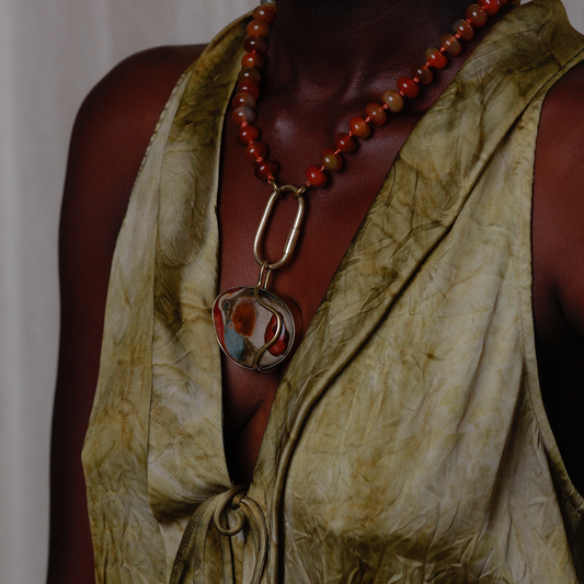 Pingente Encontro das Águas Jaspe Policromo Oval