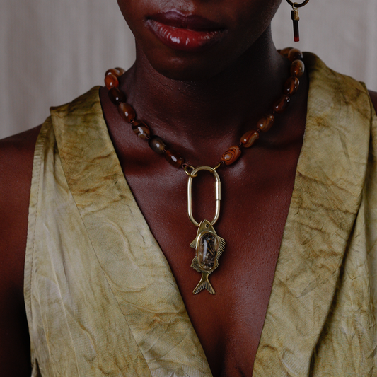 Pingente Peixe Pirambú Quartzo Rutilado