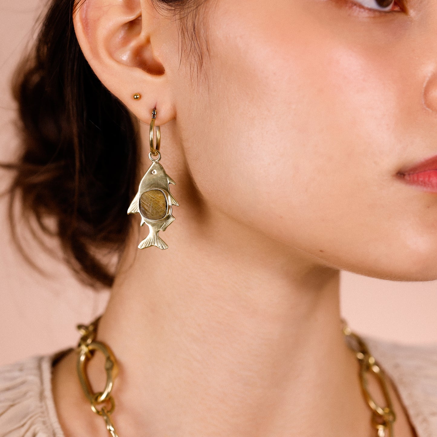 Brinco Argola Matrinxã Quartzo Rutilado