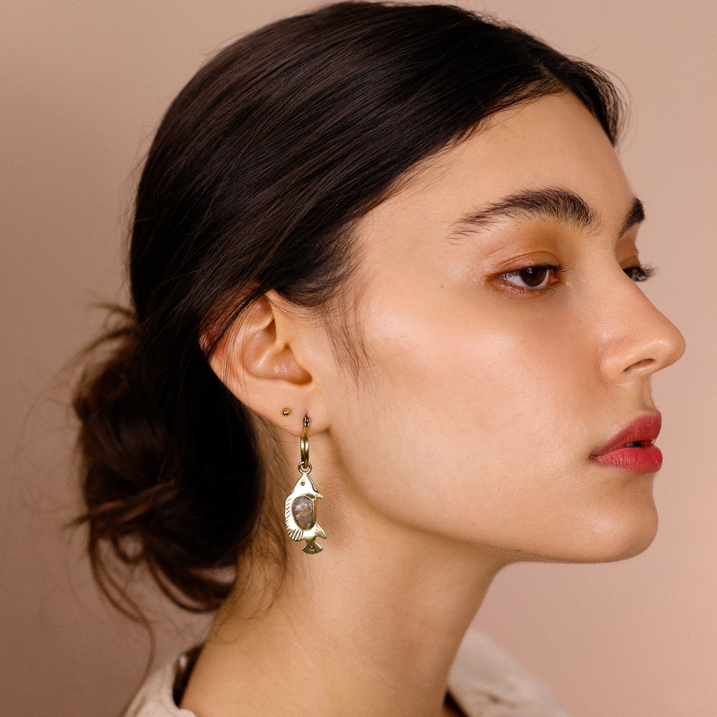 Brinco Argola Tucunaré Quartzo Rutilado