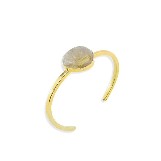 Bracelete Fino com Quartzo Rutilado e Fios Dourados