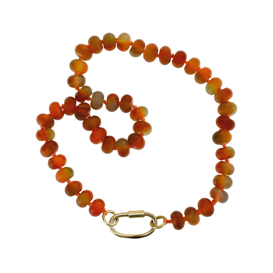 Colar Contas de Ágata Laranja com Mosquetão