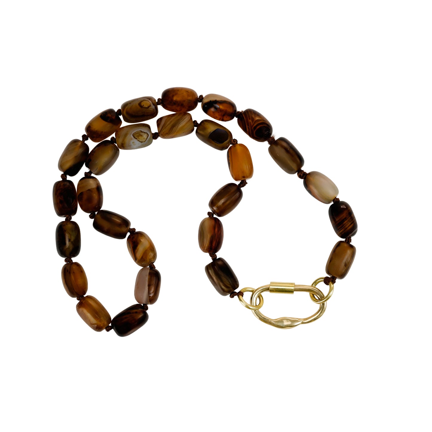 Colar Contas de Ágata Marrom com Mosquetão