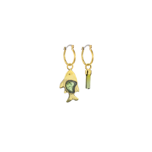 Brinco Argola Peixe com Turmalina Verde