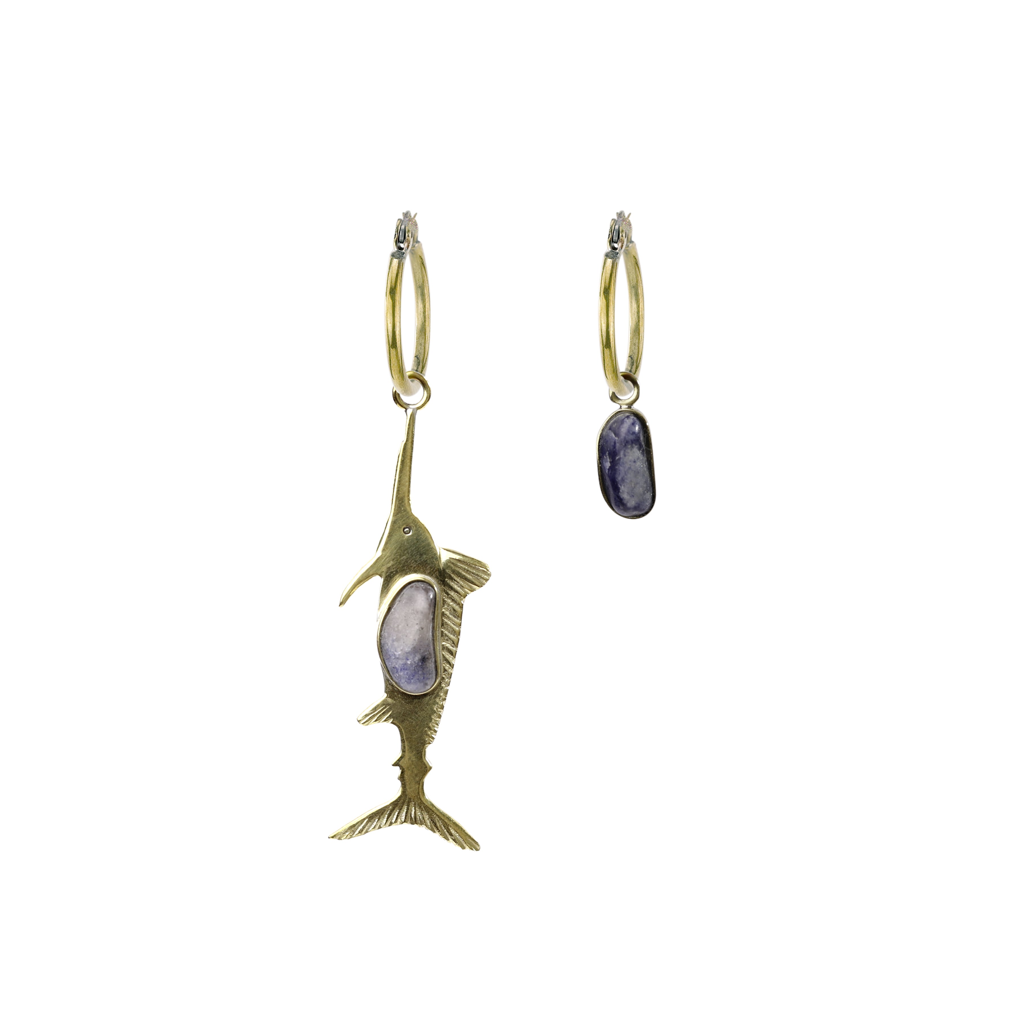 Brinco Argola Peixe Espada Quartzo Azul