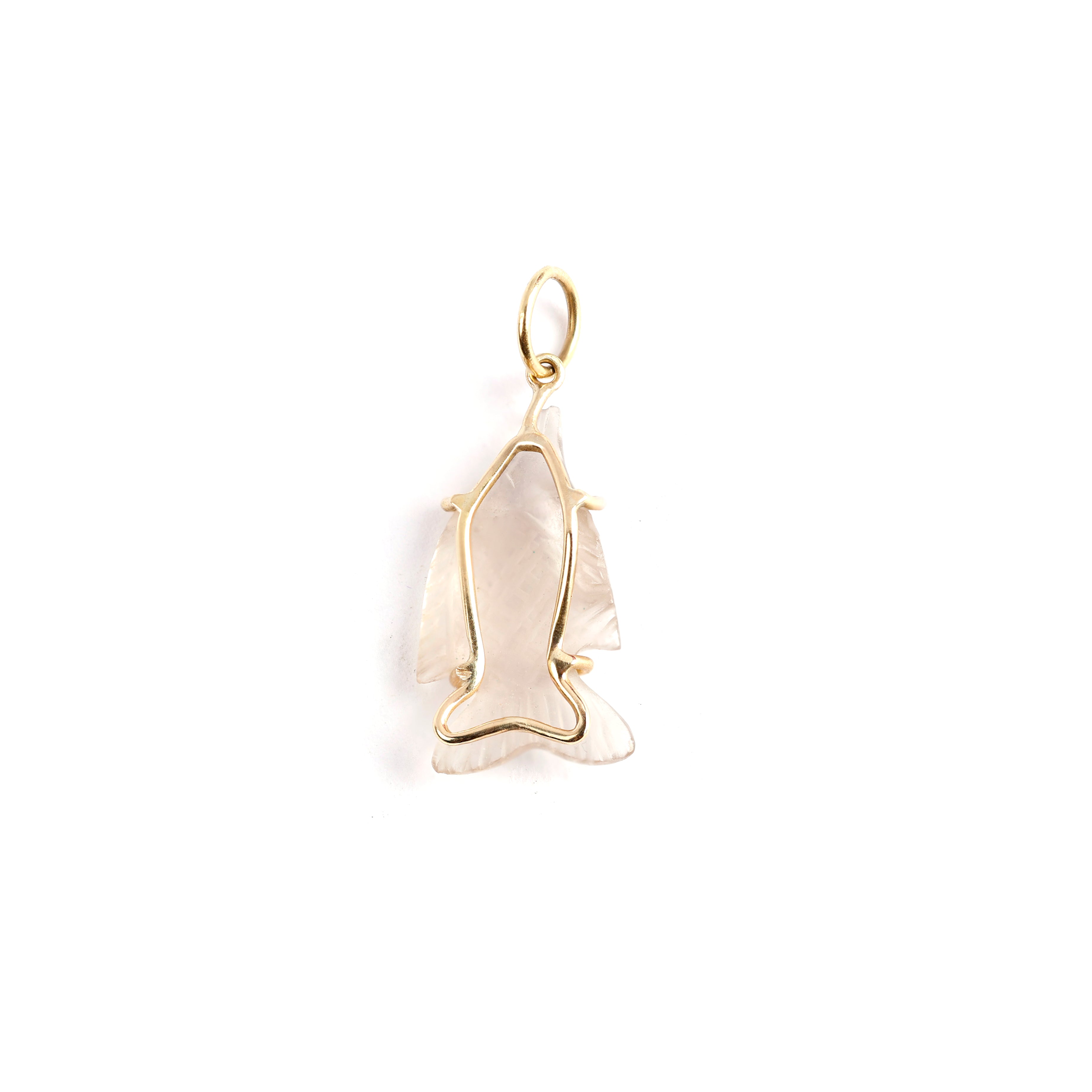 Pingente Peixe Quartzo Rosa de Ouro