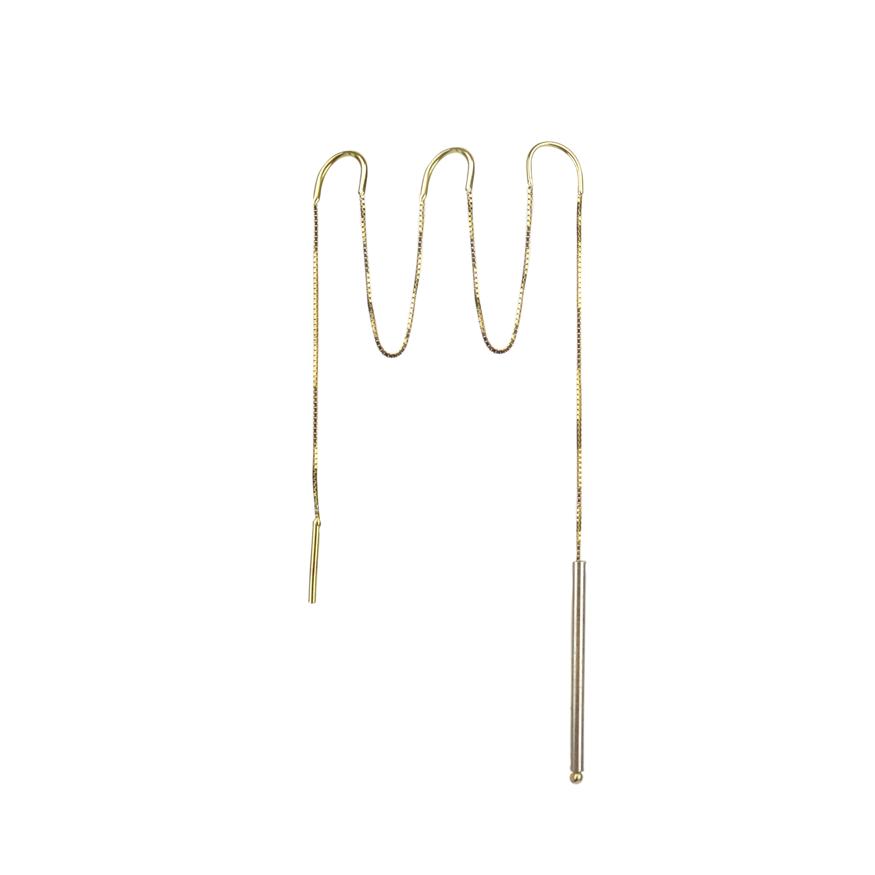 Brinco Corrente de Ouro 18K com Pêndulo de Prata para 3 Furos