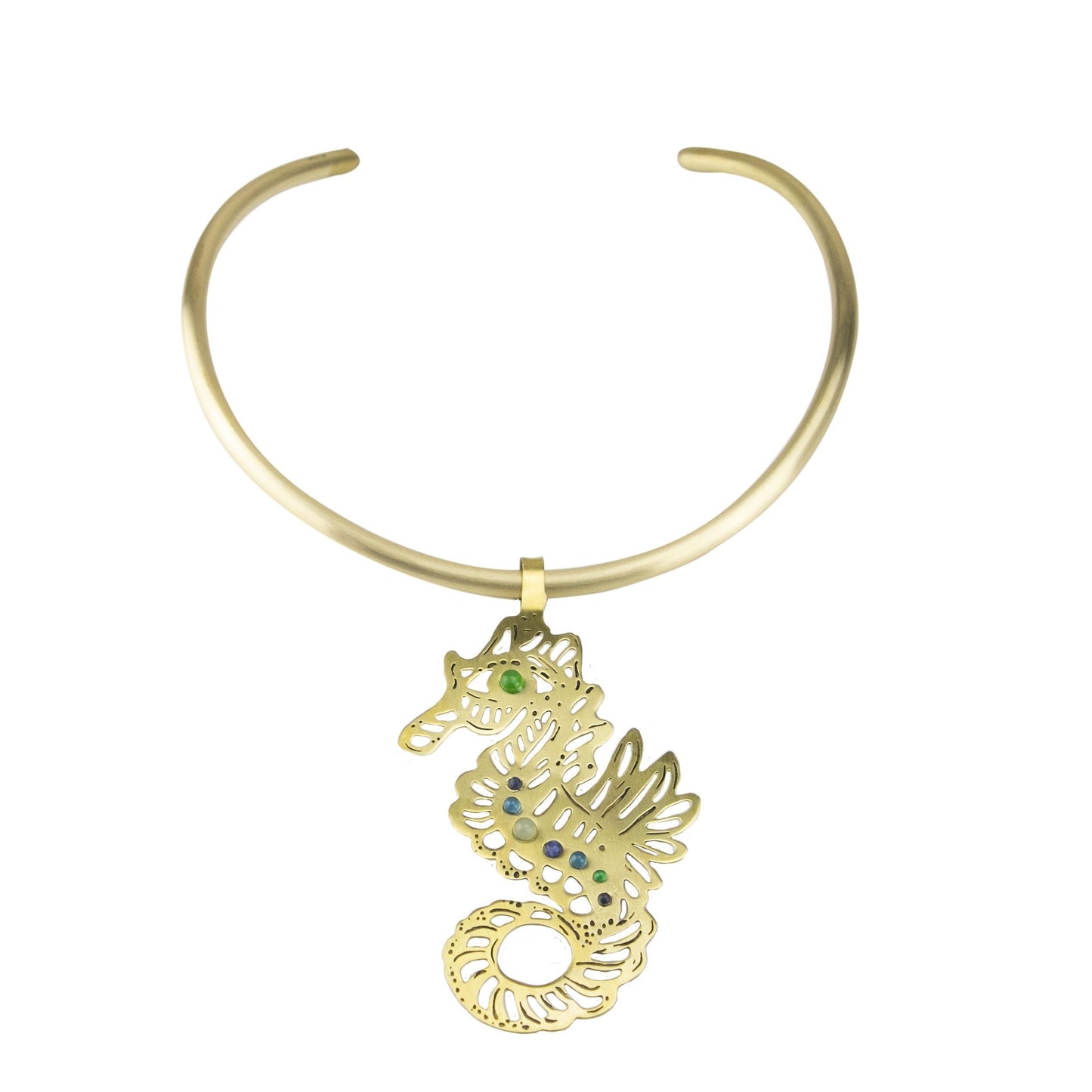 Choker cavalo marinho com pedras naturais