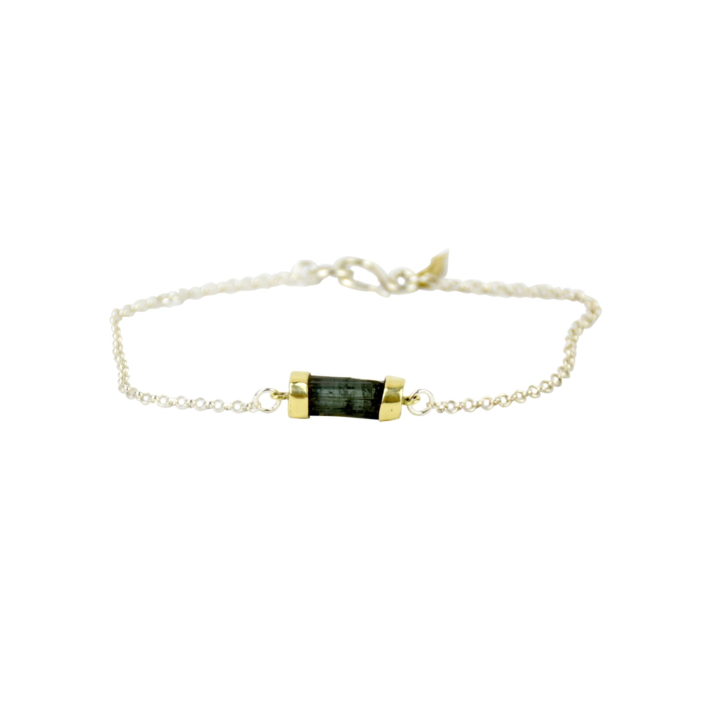 Bracelete Turmalina Verde com corrente de prata
